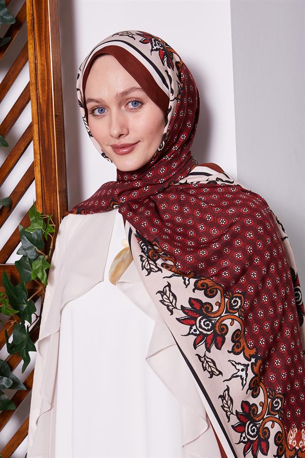 Tarçın Papatya Desen Royal Şal