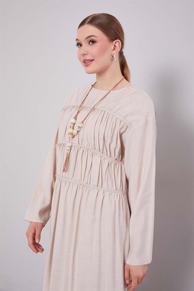 Taş Büzgü Detaylı Elbise