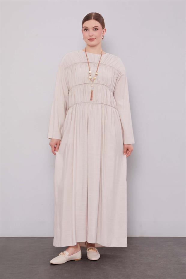 Taş Büzgü Detaylı Elbise