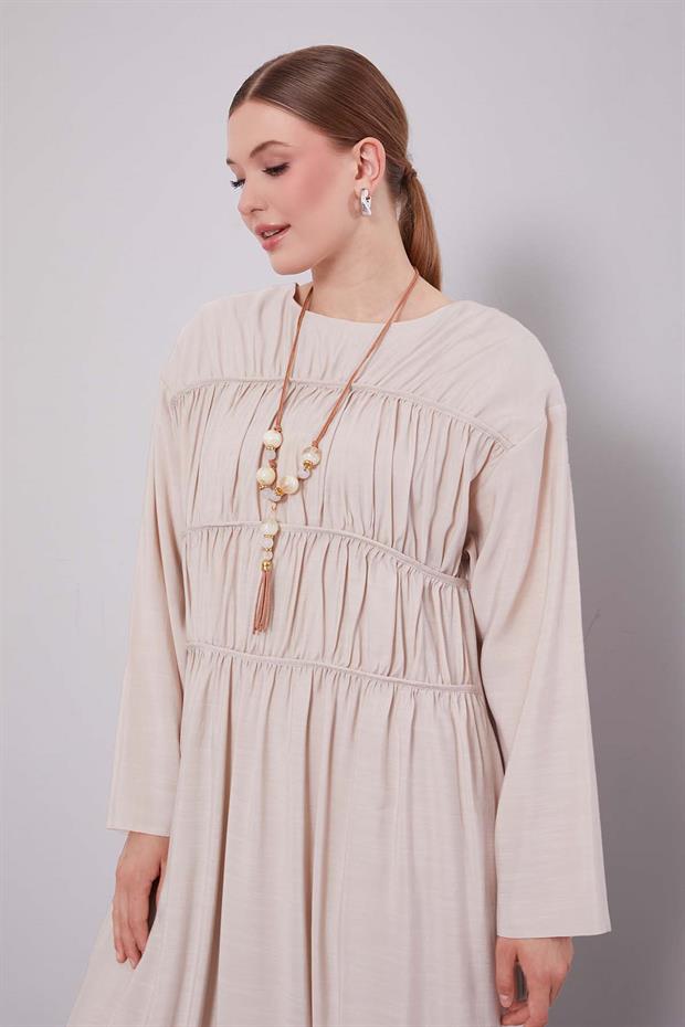 Taş Büzgü Detaylı Elbise