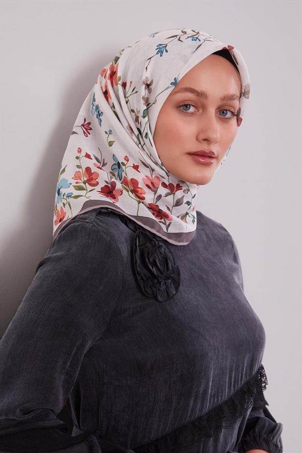 Taş Çiçek Dalı Desen Soft Eşarp
