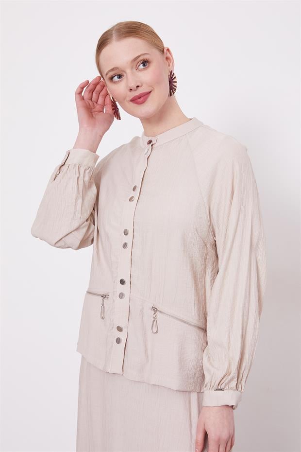 Taş Çift Düğme Detaylı Etekli Takım