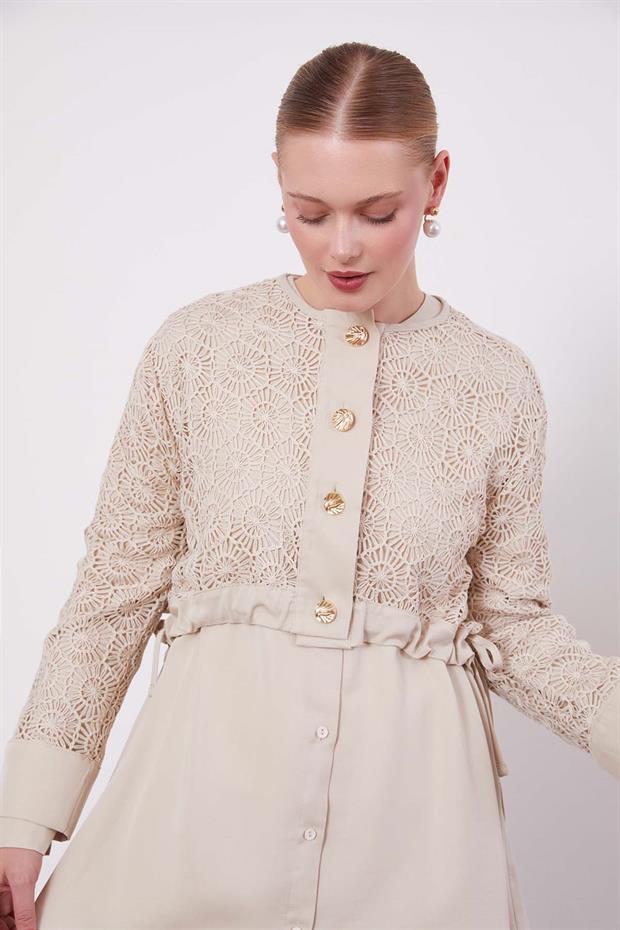 Taş Dantel Detaylı Üçlü Tunik Takım