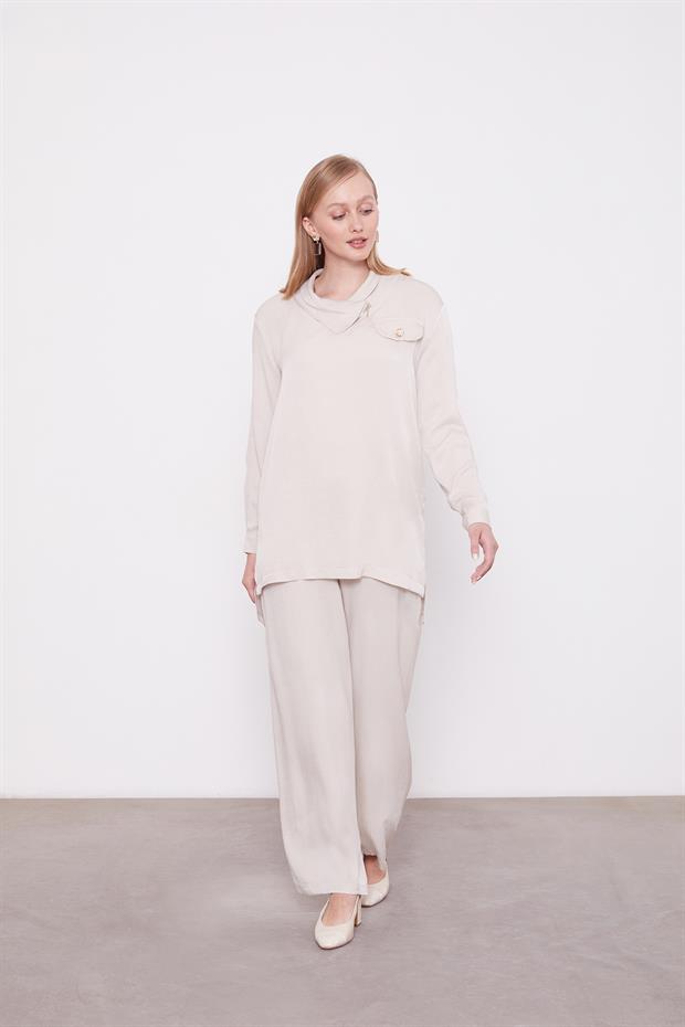 Taş Fermuar Detaylı Tunik Takım