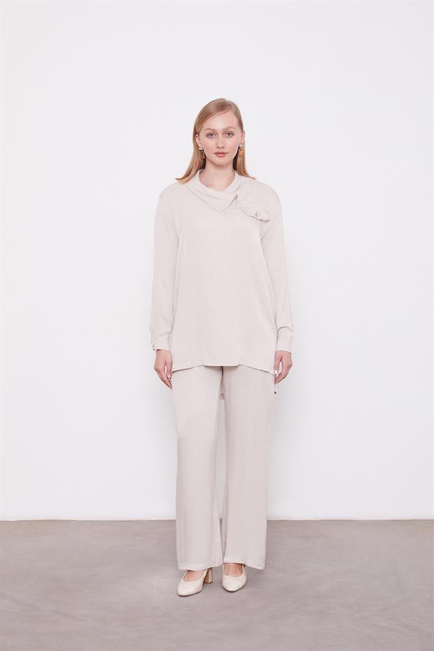 Taş Fermuar Detaylı Tunik Takım