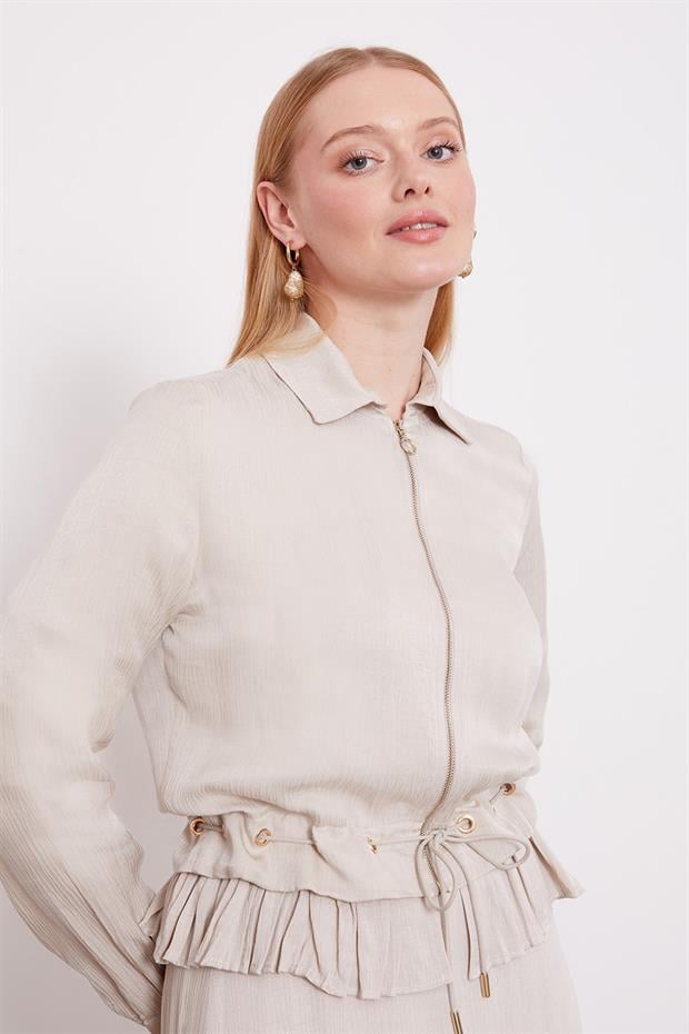 Taş Fırfır Detaylı Cupra Etek Takım