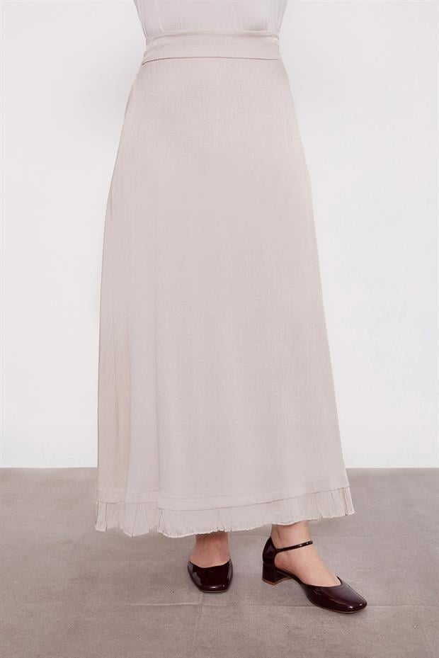 Taş Fırfır Detaylı Cupra Etek Takım