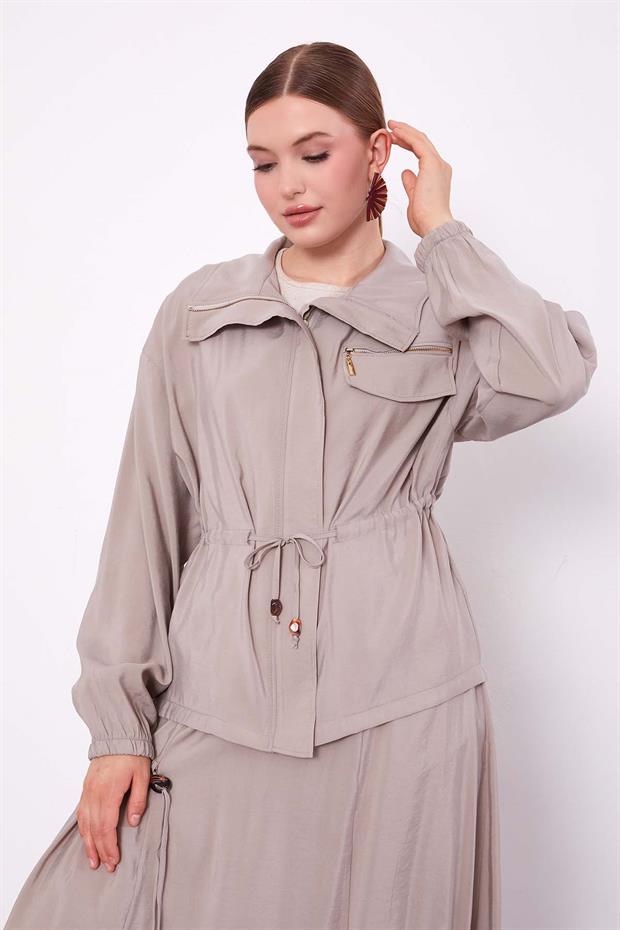 Taş Gizli Fermuar Detaylı Etek Takım