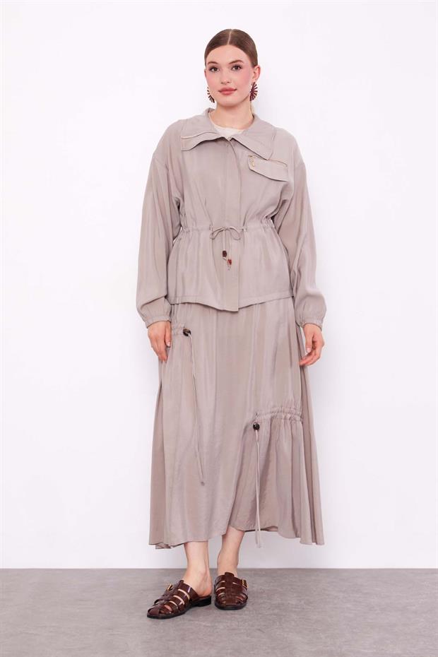 Taş Gizli Fermuar Detaylı Etek Takım