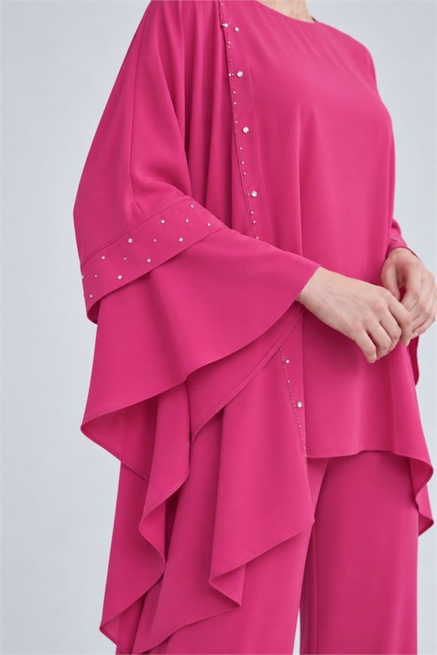 Taş İşlemeli Tunik Takım Pembe