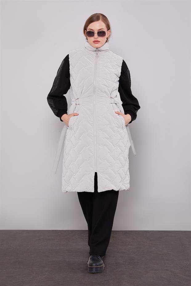 Taş Kapitone Desen Kemerli Yelek