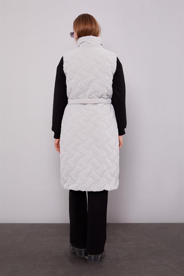 Taş Kapitone Desen Kemerli Yelek