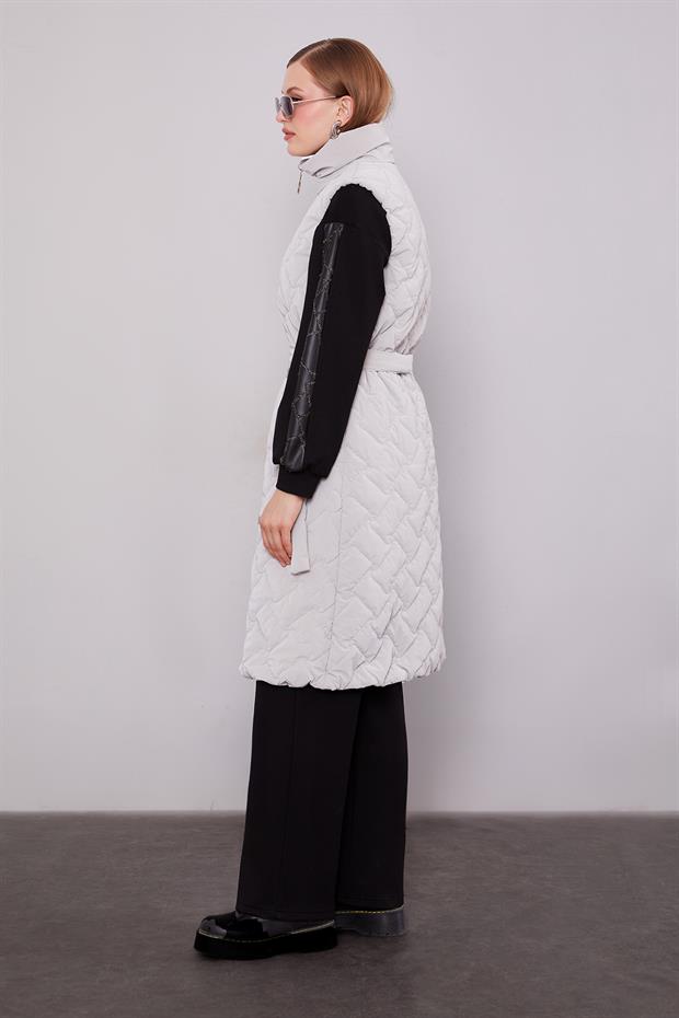 Taş Kapitone Desen Kemerli Yelek