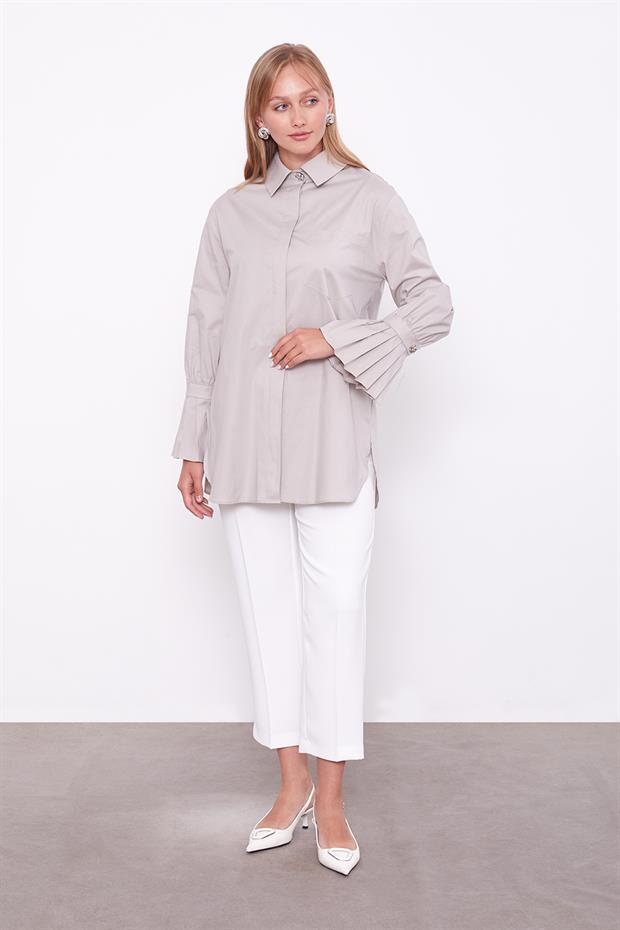 Taş Kolu Plise Detay Gömlek