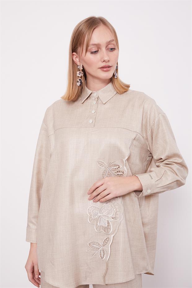 Taş Nakış Gül Detaylı Tunik Takım