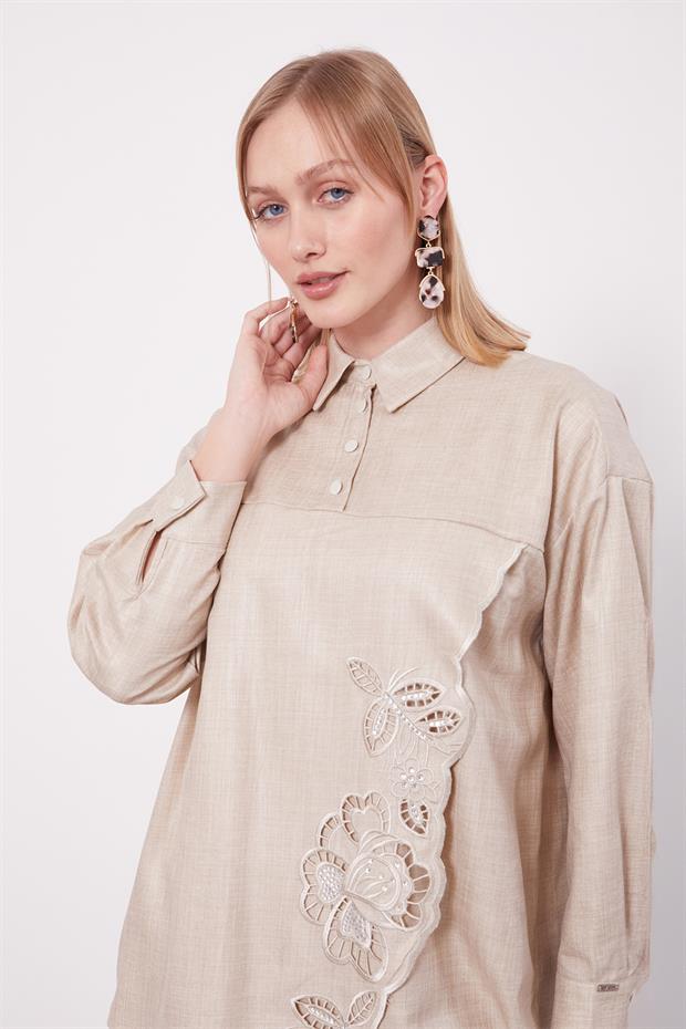 Taş Nakış Gül Detaylı Tunik Takım