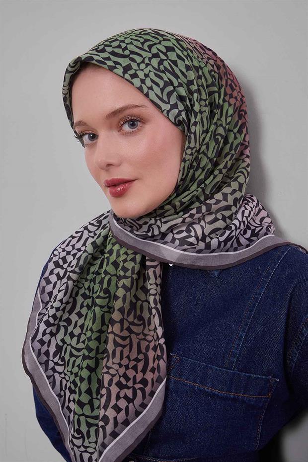 Taş Renk Geçişli Desen Soft Eşarp