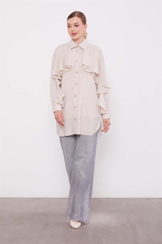 Taş Volan Detay Düğmeli Gömlek
