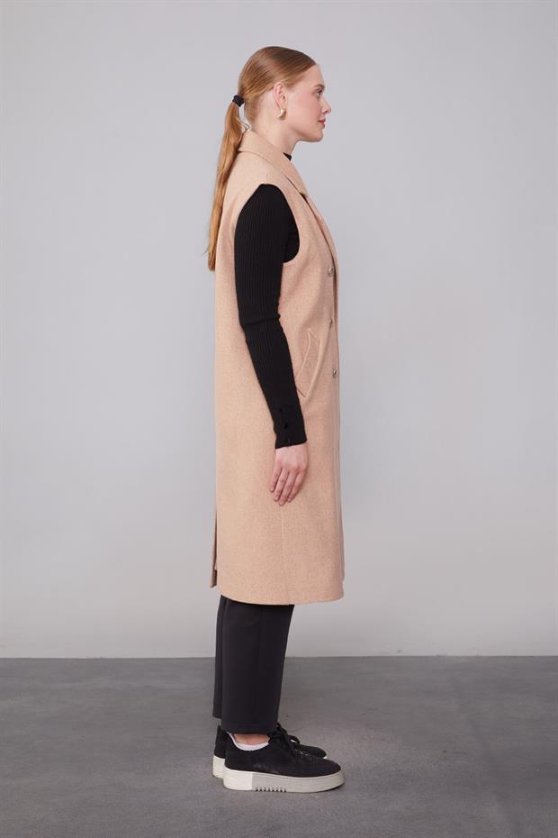 Toprak Maxi Boy Kaşe Yelek