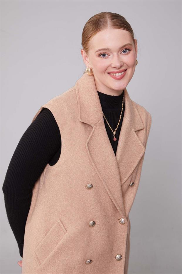 Toprak Maxi Boy Kaşe Yelek