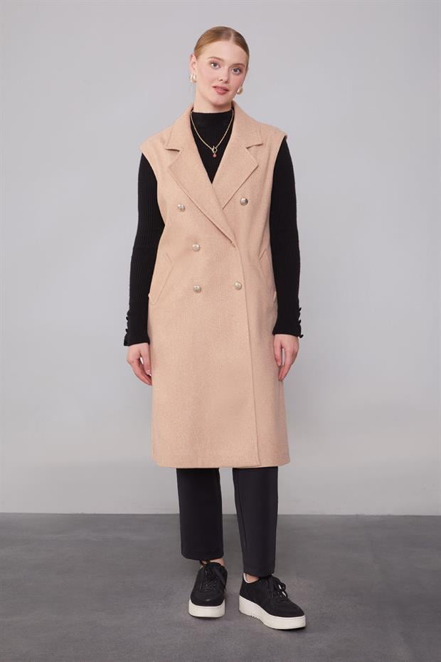 Toprak Maxi Boy Kaşe Yelek