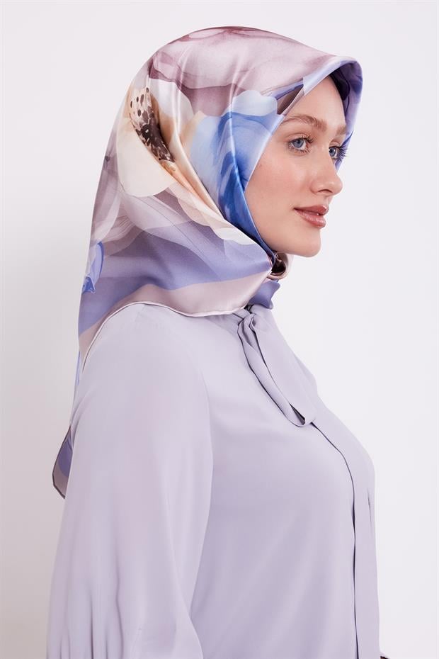 Toz Pembe Soft Çiçek Desen Sura İpek Eşarp