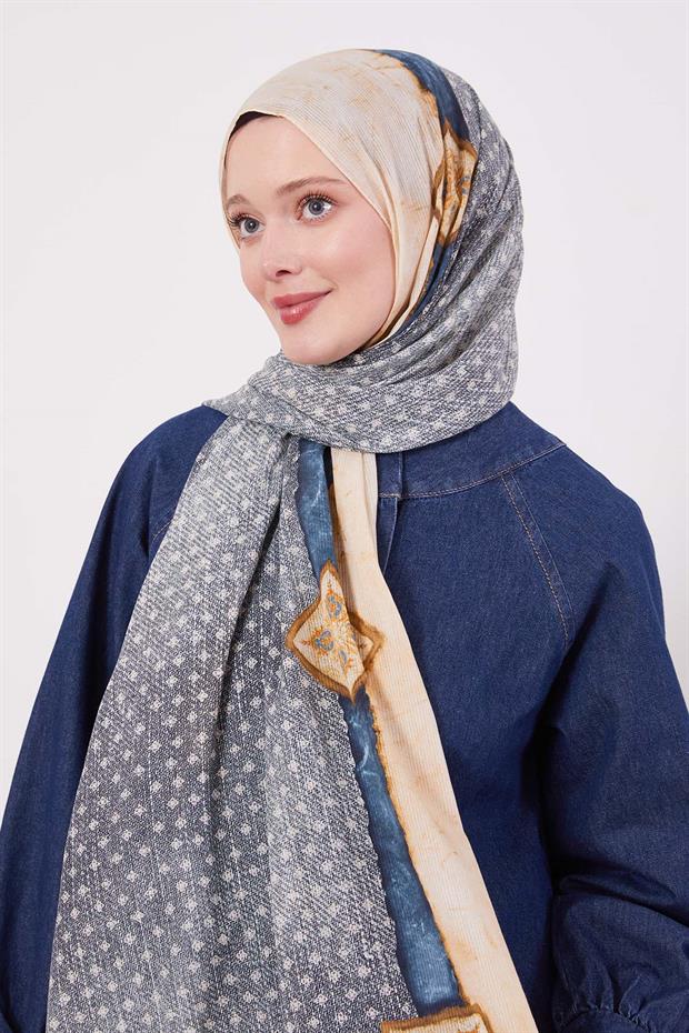 Turkuaz Benek Desen Pamuk Şal