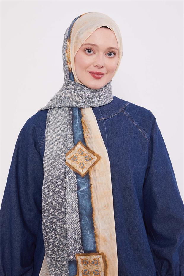 Turkuaz Benek Desen Pamuk Şal