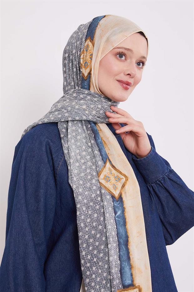 Turkuaz Benek Desen Pamuk Şal