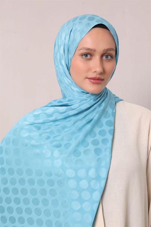 Turkuaz Benek Desenli Jakar Capri Şal