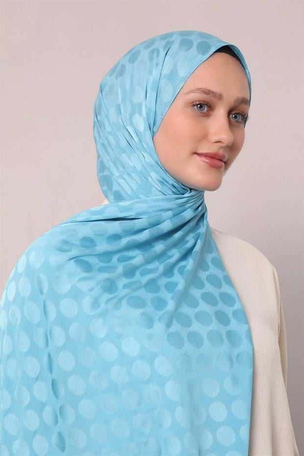 Turkuaz Benek Desenli Jakar Capri Şal