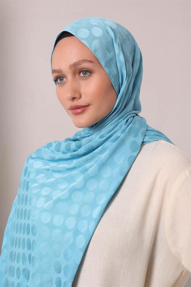 Turkuaz Benek Desenli Jakar Capri Şal