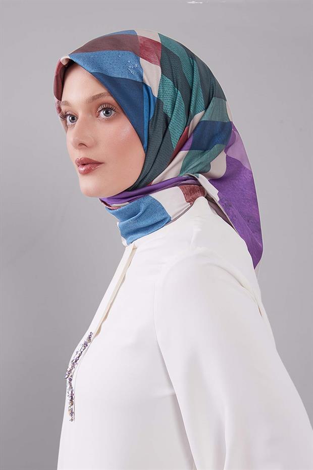 Turkuaz Ekose Desen Trend Twill Eşarp