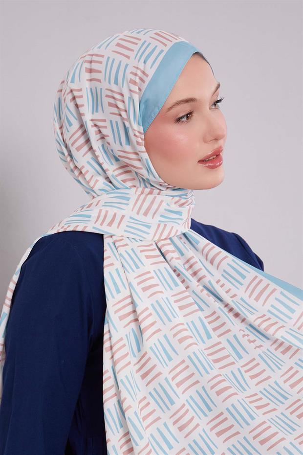 Turkuaz Kare Çizgi Desen Club Şal