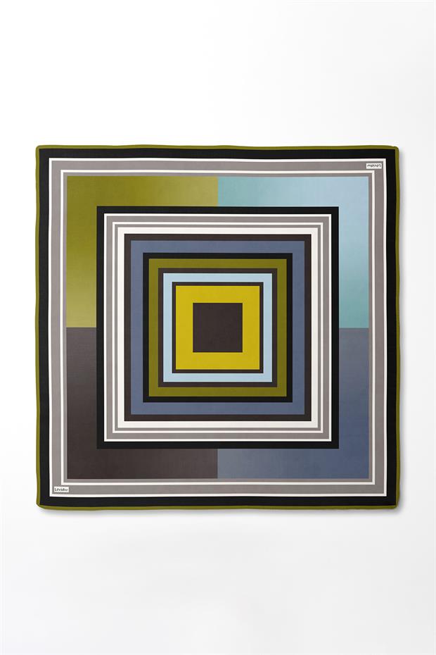 Turkuaz Kare Desen Twill İpek Eşarp