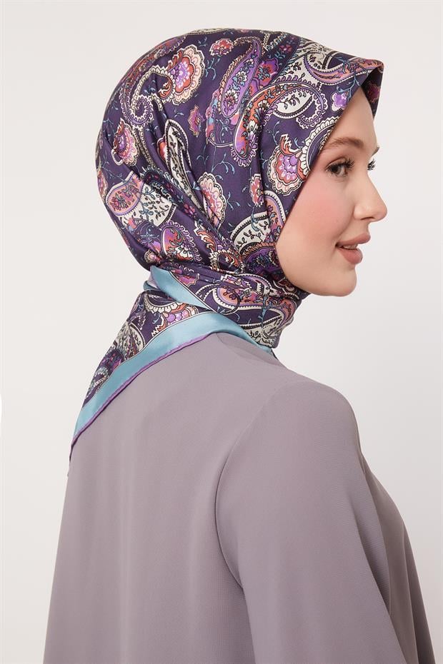 Turkuaz Karışık Retro Twill İpek Eşarp