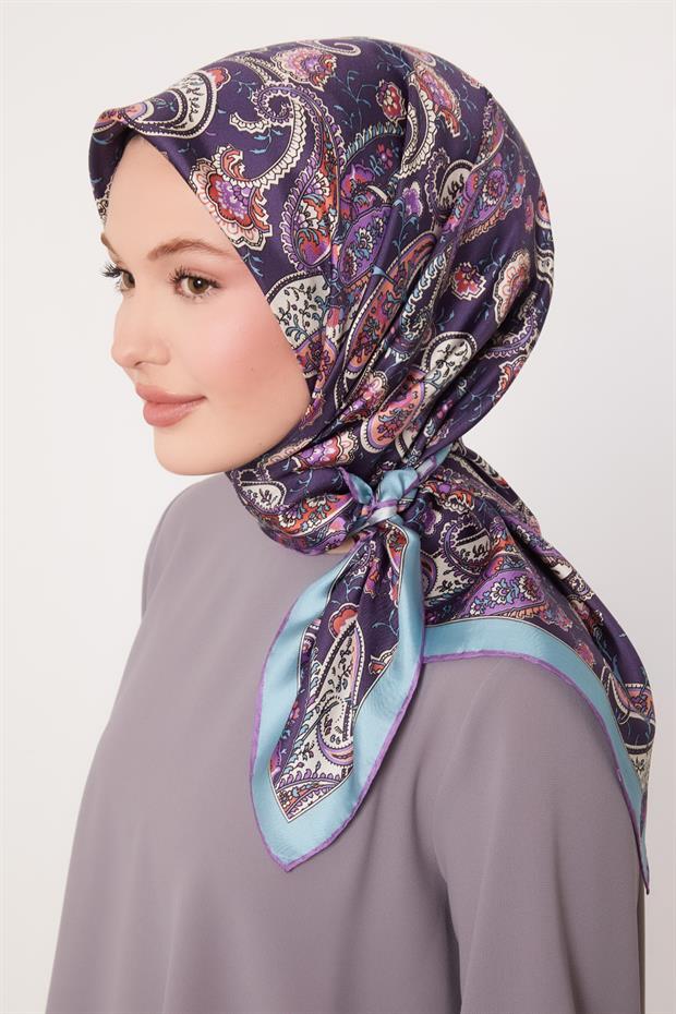 Turkuaz Karışık Retro Twill İpek Eşarp