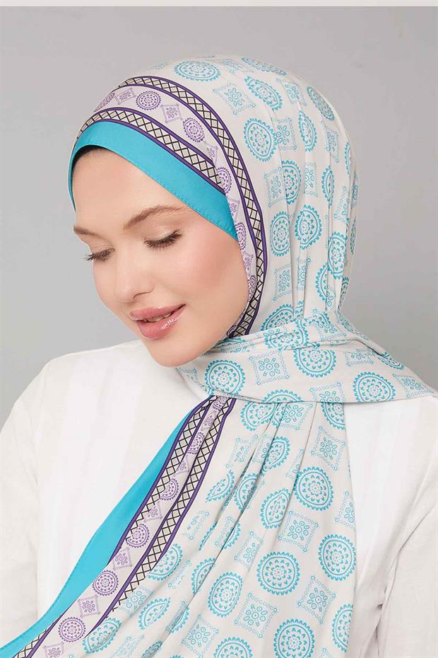Turkuaz Motif Desen Club Şal