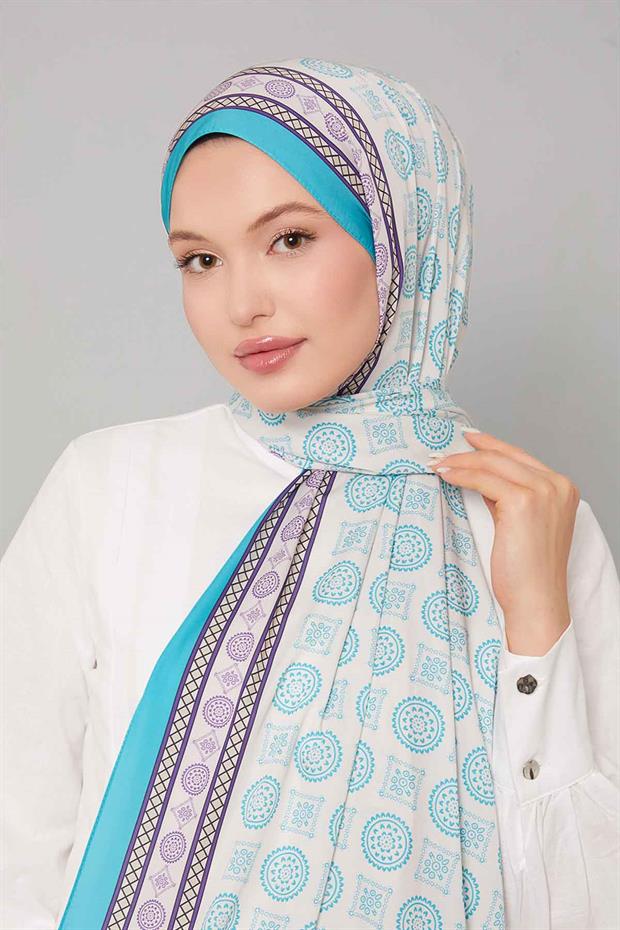 Turkuaz Motif Desen Club Şal