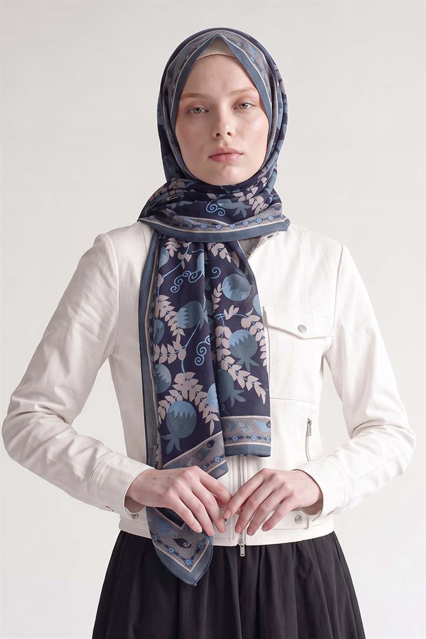 Turkuaz Nar Desenli Royal Şal