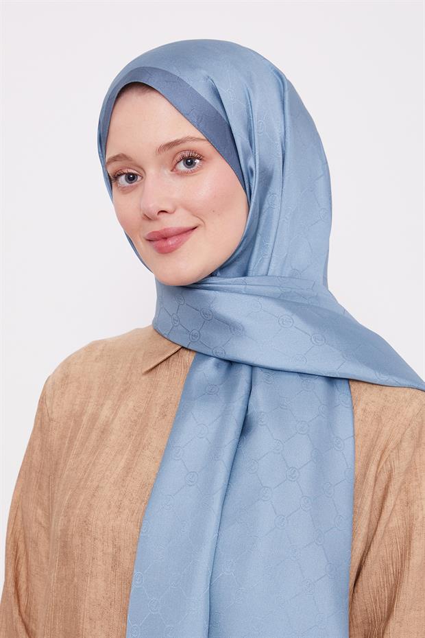 Turkuaz Petek Desen Monogram İpek Şal