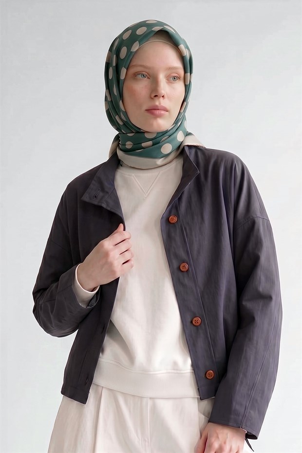 Turkuaz Puantiyeli Twill İpek Eşarp