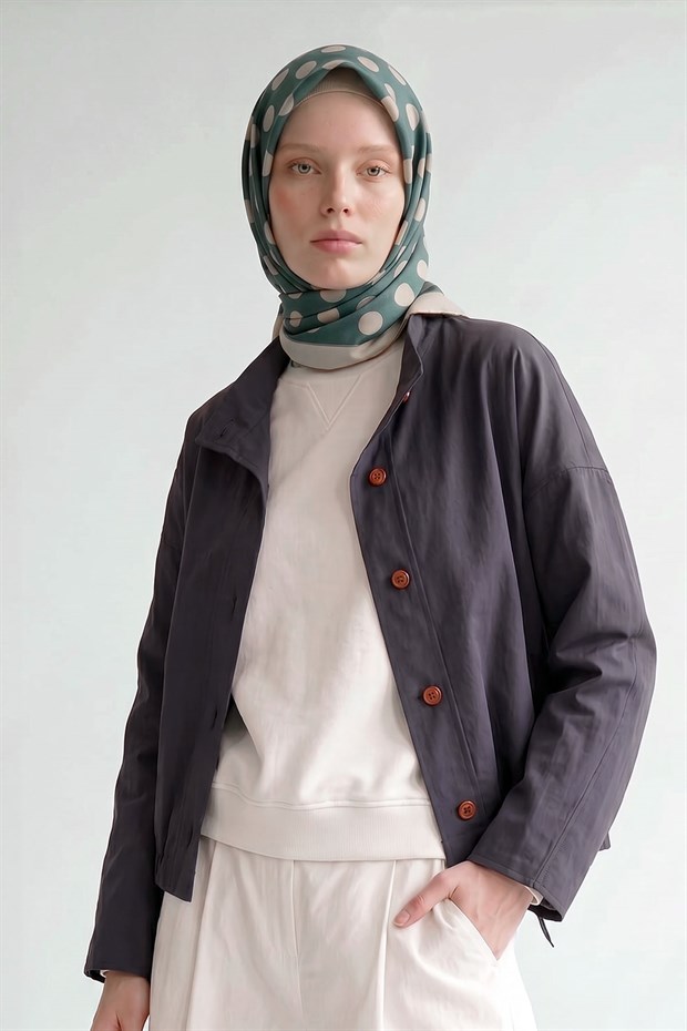 Turkuaz Puantiyeli Twill İpek Eşarp