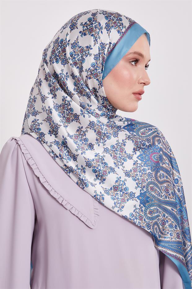 Turkuaz Sarmal Desen Hint İpeği Şal