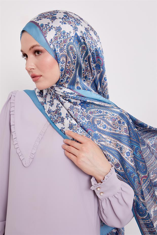 Turkuaz Sarmal Desen Hint İpeği Şal