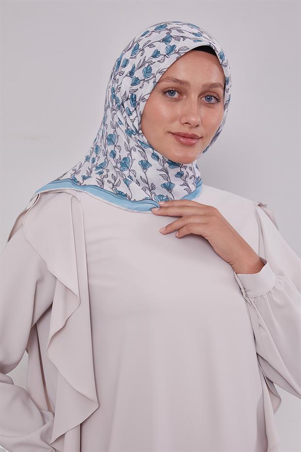 Turkuaz Sarmaşık Desen Soft Eşarp