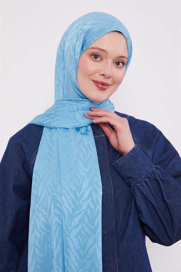 Turkuaz Soyut Yaprak Desen Jakar Capri Şal