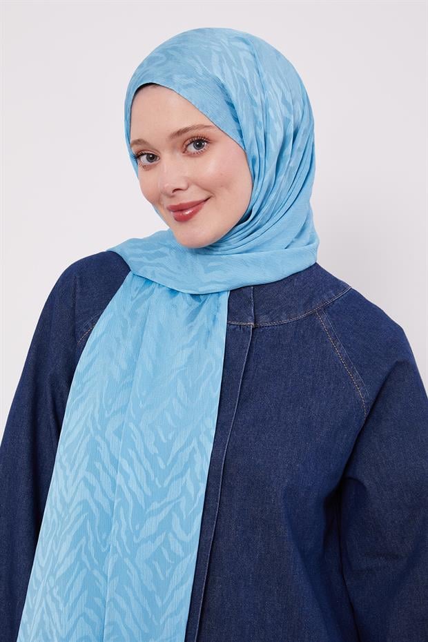 Turkuaz Soyut Yaprak Desen Jakar Capri Şal
