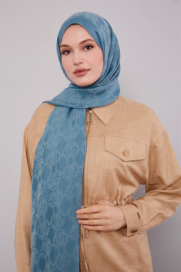 Turkuaz Tuğra Desen Grazia Şal