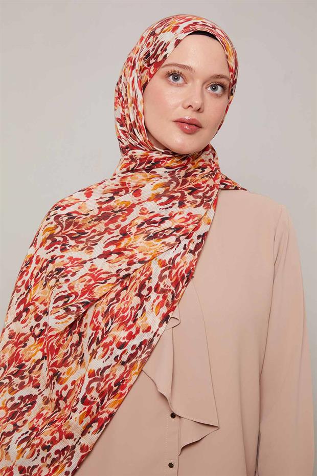 Turuncu Batik Desen Pamuk Şal